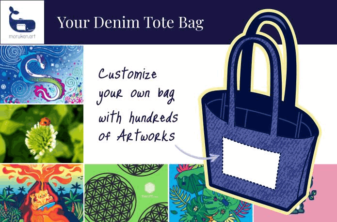 morukan.art - let's customize your denim tote bag with hundreds of artworks