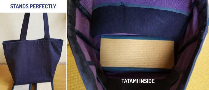 morukan.art - a tatami inside the denim tote bag to make it standing perfectly